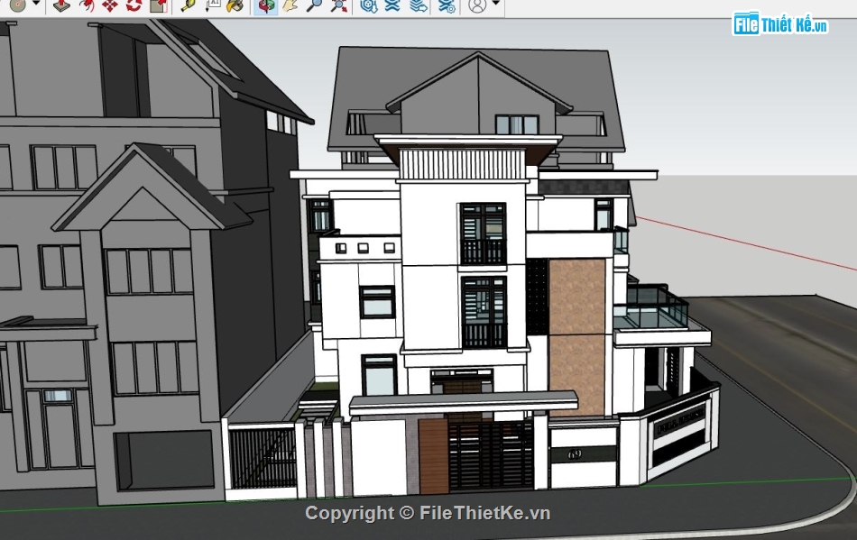 nhà phố 3 tầng đẹp,file sketchup 3 tầng,sketchup 3 tầng đẹp,3d su nhà phố 3 tầng