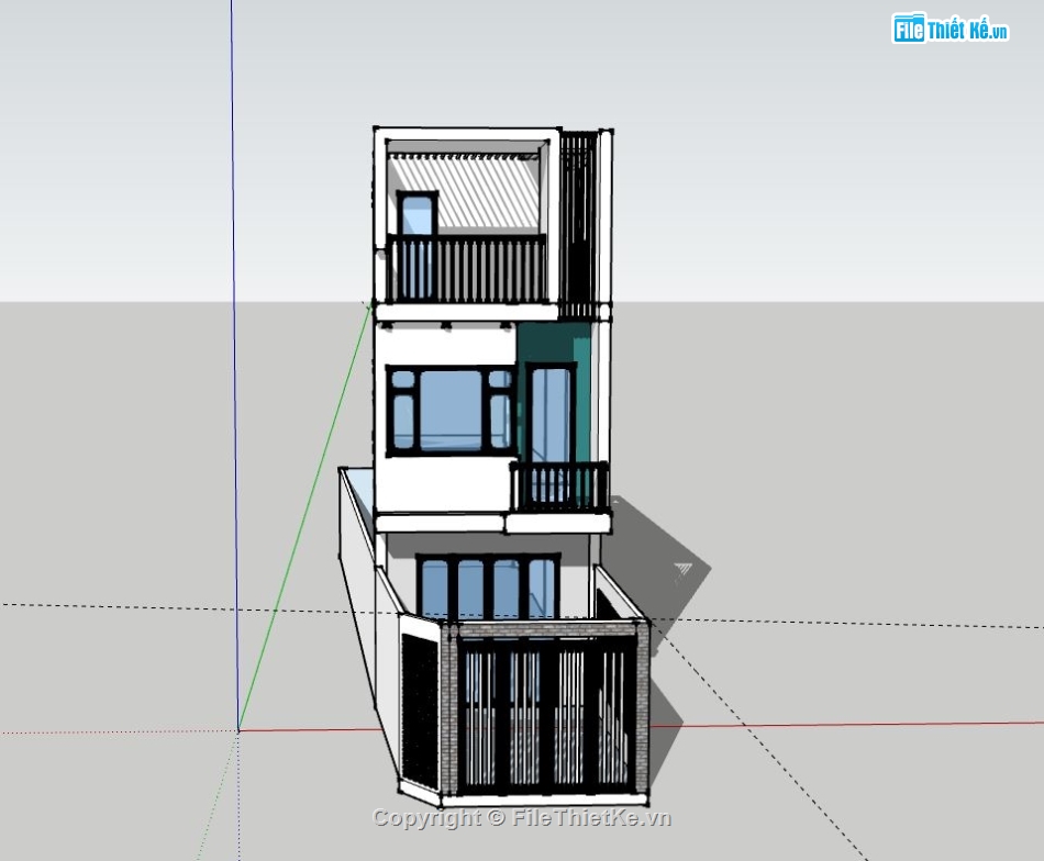 Nhà phố 3 tầng,Model su nhà phố 3 tầng,sketchup nhà phố 3 tầng