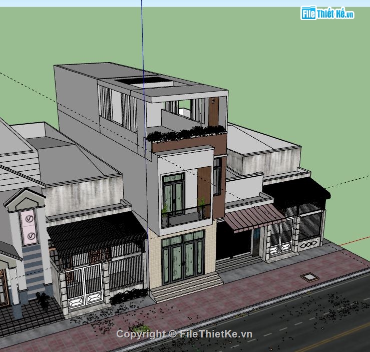 Nhà phố 3 tầng,Model su nhà phố 3 tầng,nhà phố 3 tầng file su