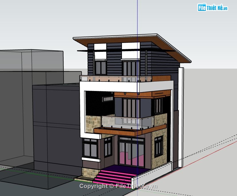 Nhà phố 3 tầng,Model su nhà phố 3 tầng,sketchup nhà phố 3 tầng