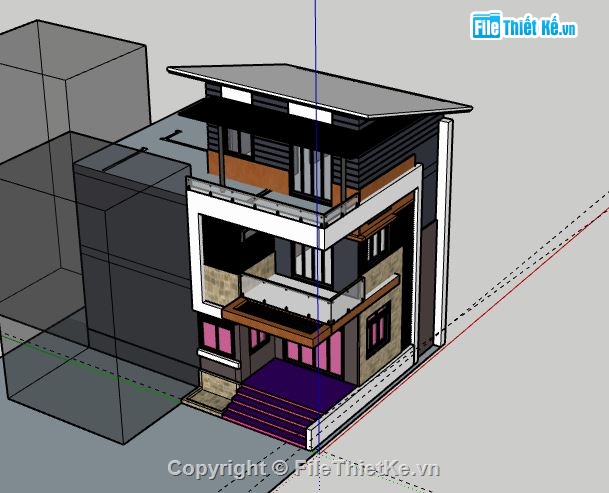 Nhà phố 3 tầng,Model su nhà phố 3 tầng,sketchup nhà phố 3 tầng