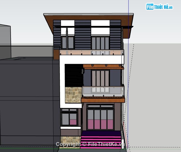 Nhà phố 3 tầng,Model su nhà phố 3 tầng,sketchup nhà phố 3 tầng