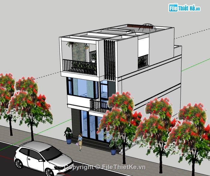 Nhà phố 3 tầng,model su nhà phố 3 tầng,sketchup nhà phố 3 tầng