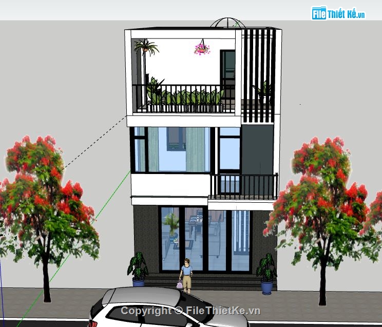 Nhà phố 3 tầng,model su nhà phố 3 tầng,sketchup nhà phố 3 tầng