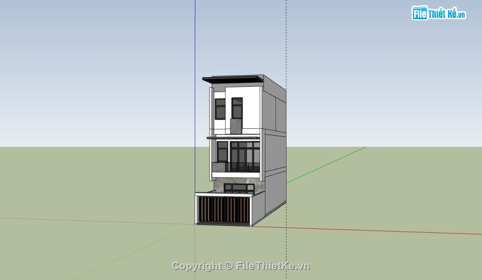 Nhà phố 3 tầng,sketchup nhà phố 3 tầng,phối cảnh nhà phố