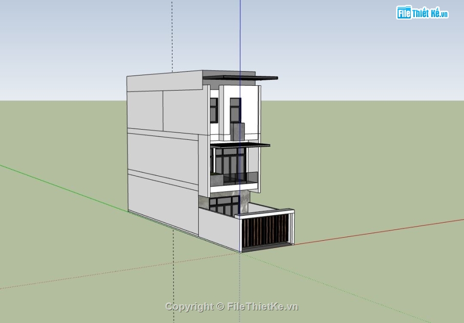 Nhà phố 3 tầng,sketchup nhà phố 3 tầng,phối cảnh nhà phố