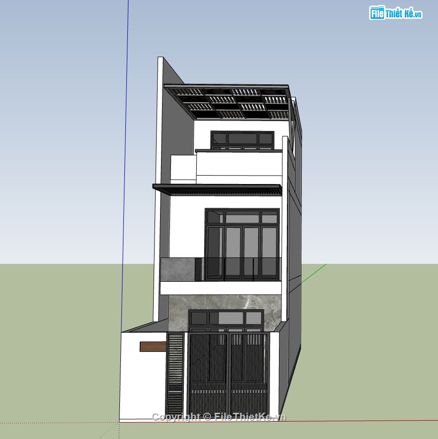 sketchup Nhà phố 3 tầng,phối cảnh nhà phố,nhà phố hiện đại