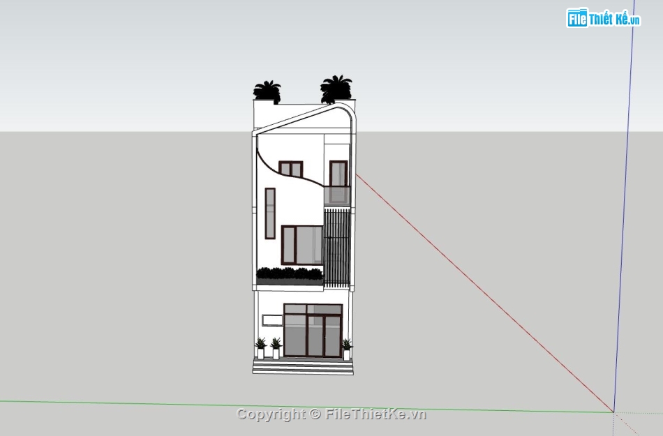 nhà phố 3 tầng,file sketchup nhà phố,phối cảnh nhà phố,nhà phố hiện đại