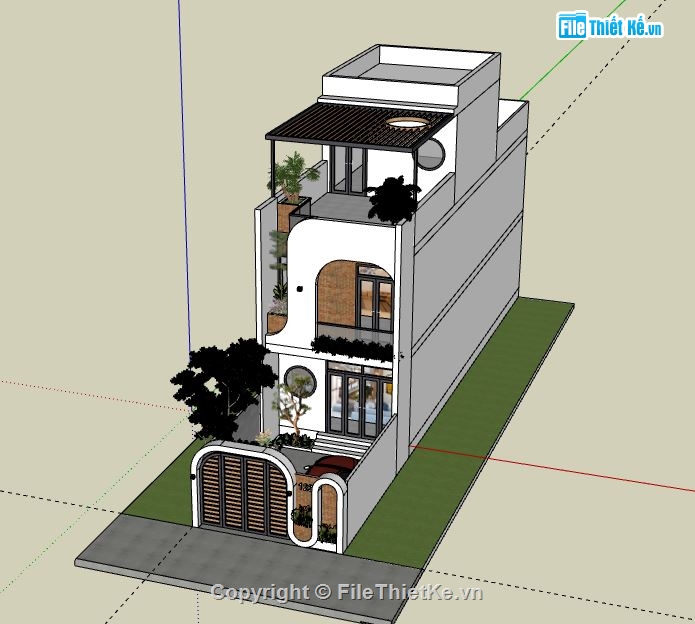 Nhà phố 3 tầng,model su nhà phố 3 tầng,sketchup nhà phố 3 tầng