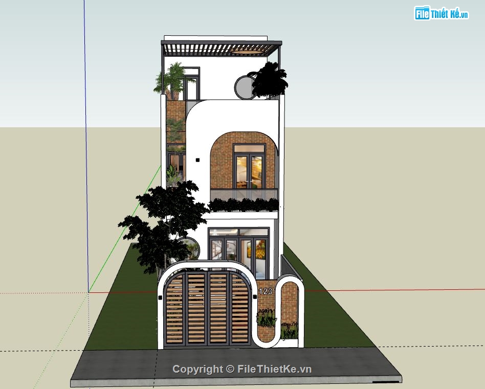 Nhà phố 3 tầng,model su nhà phố 3 tầng,sketchup nhà phố 3 tầng