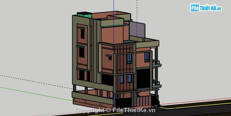 Nhà phố 3 tầng,model su nhà phố 3 tầng,sketchup nhà phố 3 tầng