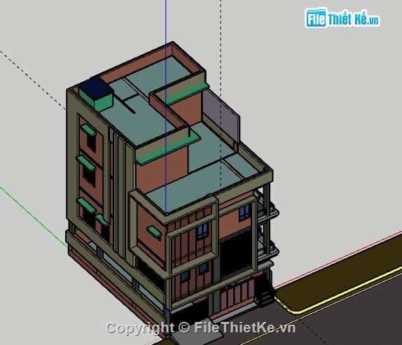 Nhà phố 3 tầng,model su nhà phố 3 tầng,sketchup nhà phố 3 tầng