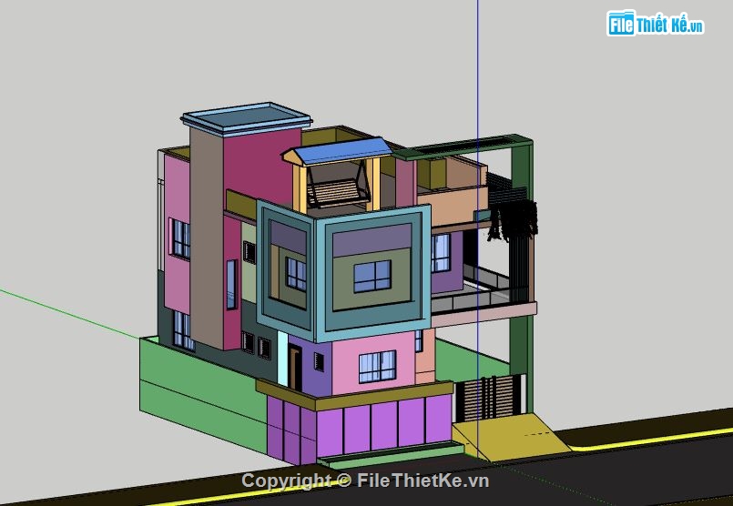 Nhà phố 3 tầng,model su nhà phố 3 tầng,file sketchup nhà phố 3 tầng