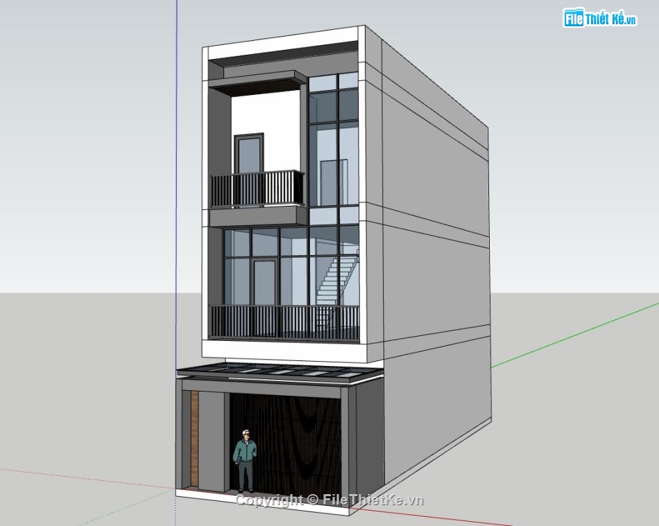 nhà phố 3 tầng,file nhà phố sketchup,phối cảnh nhà phố