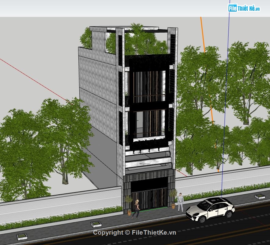 3 tầng,sketchup nhà phố 3 tầng,model su nhà phố 3 tầng