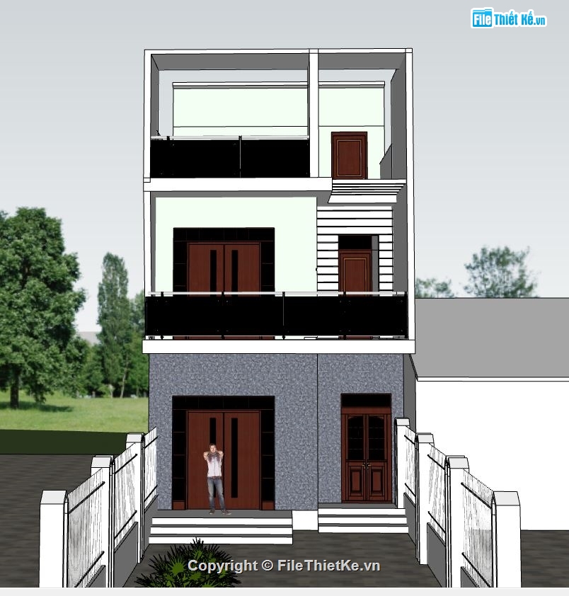 nhà phố 3 tầng,sketchup nhà phố 3 tầng,mẫu nhà phố 3 tầng