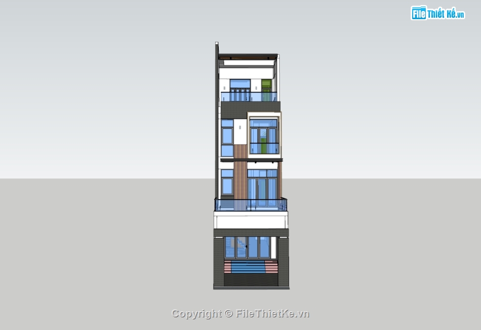 su nhà phố,sketchup nhà phố,su nhà phố 4 tầng