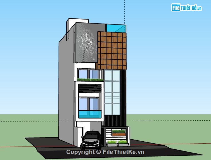 Nhà phố 4 tầng,model su nhà phố 4 tầng,sketchup nhà phố 4 tầng