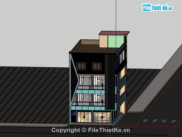 Nhà phố 4 tầng,file su nhà phố 4 tầng,sketchup nhà phố 4 tầng