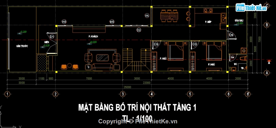 Nhà phố gác lửng 7x25m,Bản vẽ nhà gác lửng 7x25m,File cad nhà phố gác lửng,Thiết kế nhà gác lửng,Bản vẽ autocad nhà gác lửng