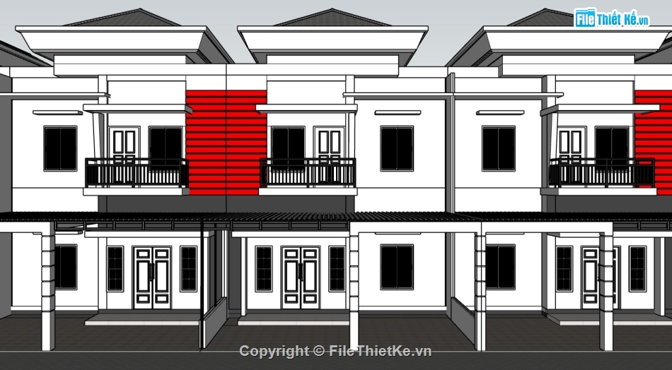 Nhà liền kề 2 tầng,model su nhà liền kề,file sketchup nhà phố 2 tầng,nhà phố 2 tầng liền kề