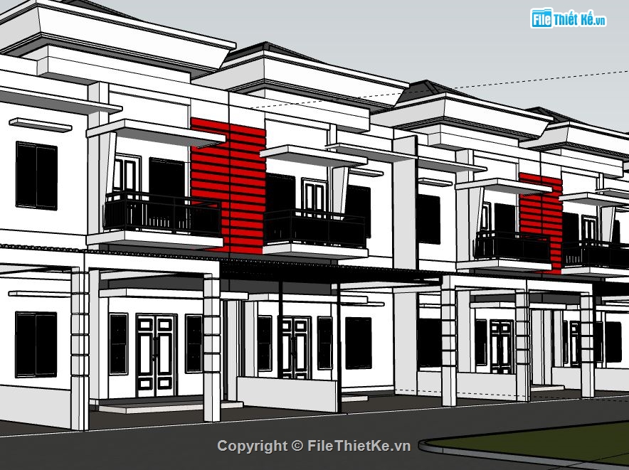 Nhà liền kề 2 tầng,model su nhà liền kề,file sketchup nhà phố 2 tầng,nhà phố 2 tầng liền kề