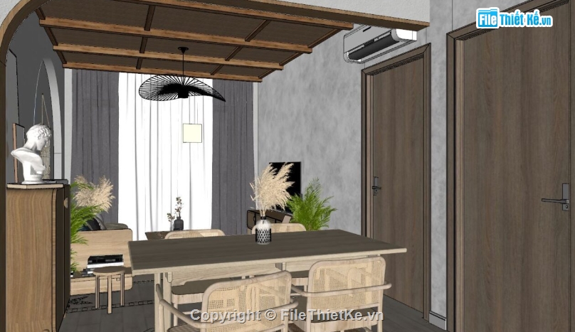 model su nội thất khách bếp,nội thất khách bếp sketchup,sketchup phòng khách bếp,sketchup nội thất phòng khách bếp