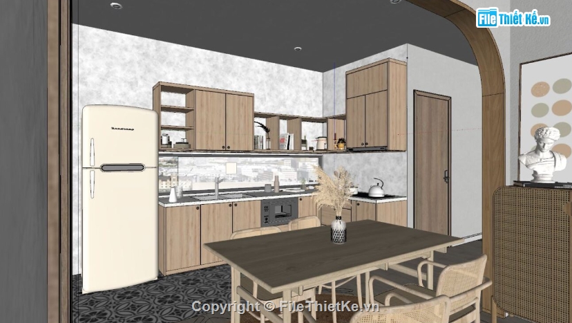 model su nội thất khách bếp,nội thất khách bếp sketchup,sketchup phòng khách bếp,sketchup nội thất phòng khách bếp