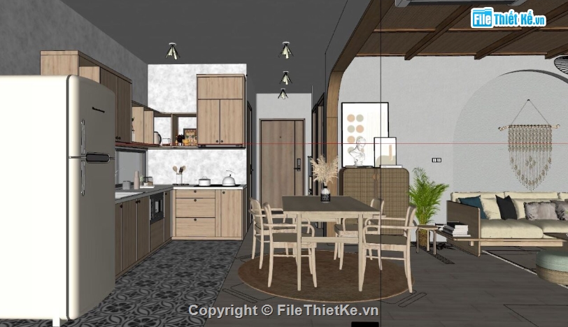 model su nội thất khách bếp,nội thất khách bếp sketchup,sketchup phòng khách bếp,sketchup nội thất phòng khách bếp