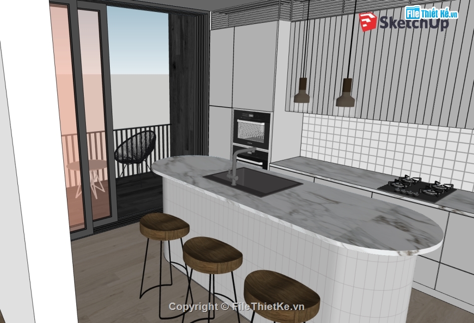 sketchup nội thất phòng bếp,nội thất phòng bếp ăn file su,model su phòng bếp,thiết kế nội thất phòng bếp