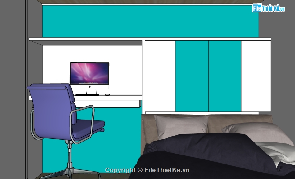 dựng nội thất phòng ngủ trên sketchup,model su nội thất phòng ngủ,thiết kế phòng ngủ file su