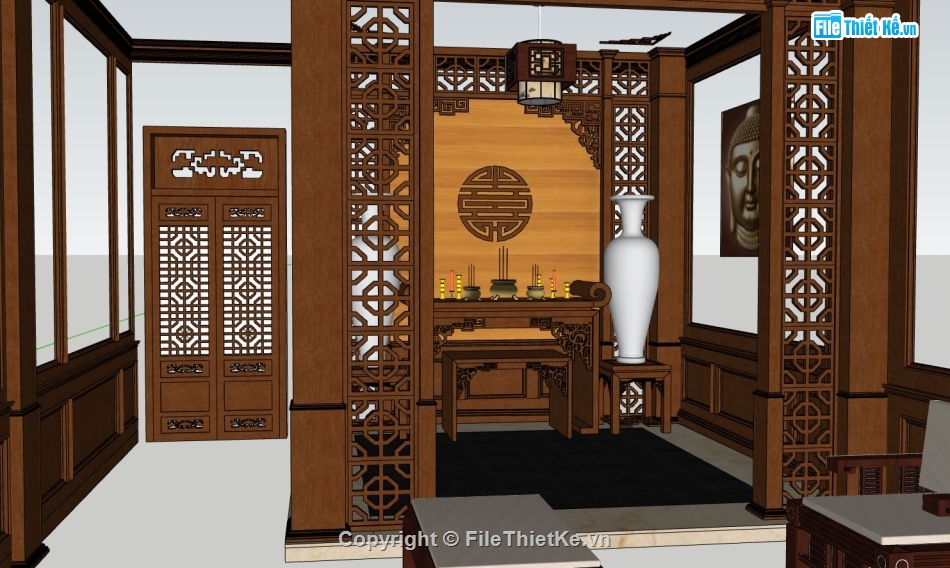 file sketchup phòng thờ,nội thất phòng thờ,dựng 3d phòng thờ