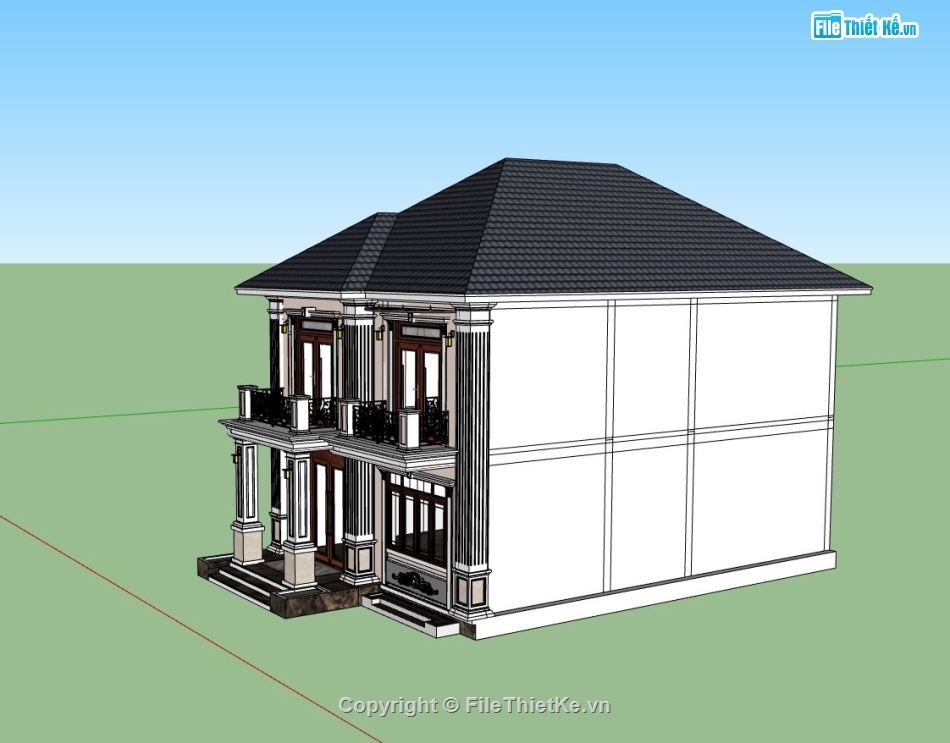 biệt thự 2 tầng,Phối cảnh biệt thự,mẫu biệt thự 2 tầng,sketchup biệt thự