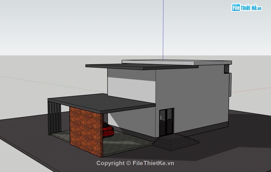 biệt thự 2 tầng,file sketchup biệt thự,biệt thự mái bằng,bao cảnh biệt thự 2 tầng