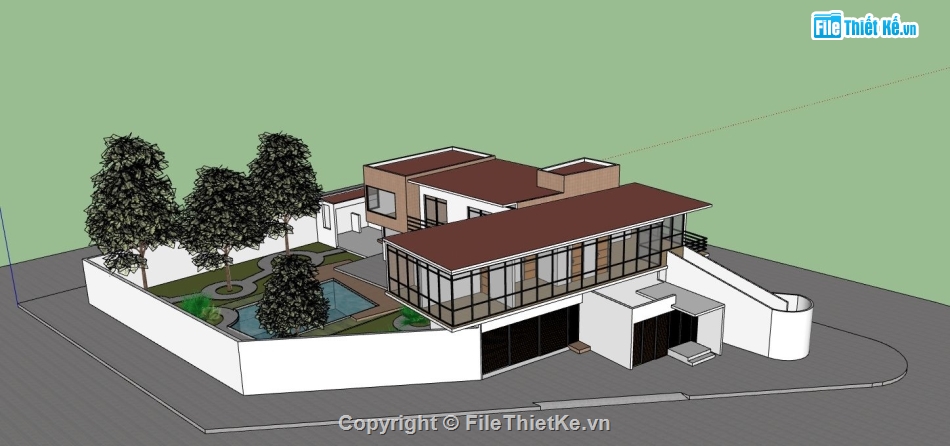 biệt thự 2 tầng,biệt thự vườn,file sketchup biệt thự 2 tầng,phối cảnh biệt thự 2 tầng,model su biệt thự 2 tầng