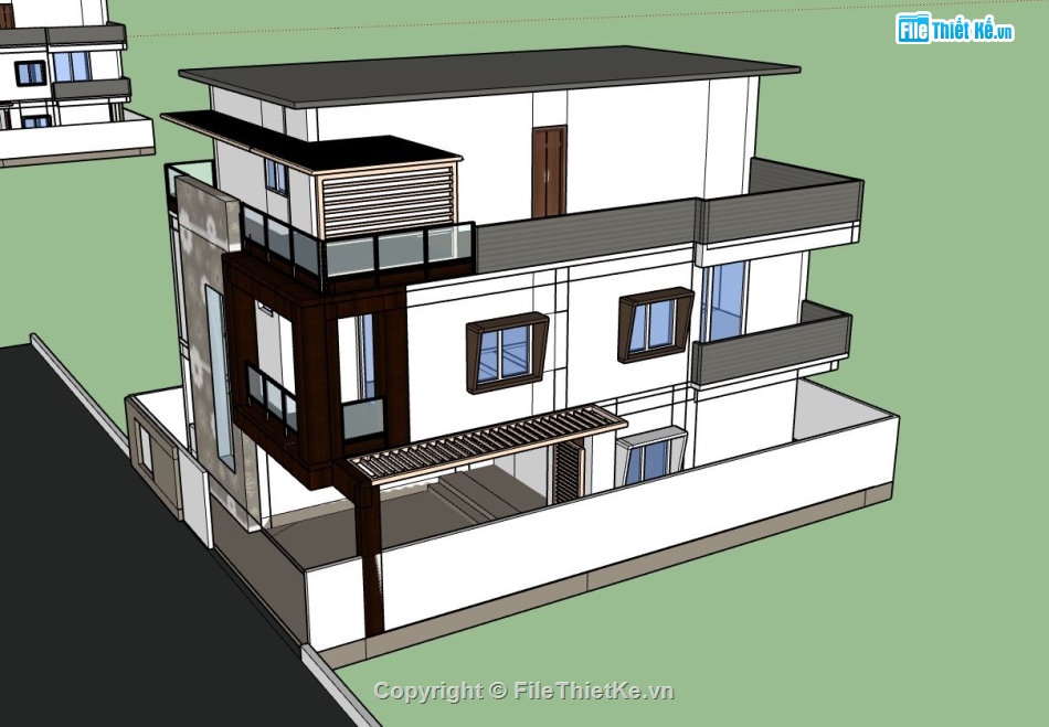 nhà phố 3 tầng,sketchup nhà phố 3 tầng,mẫu su nhà 3 tầng