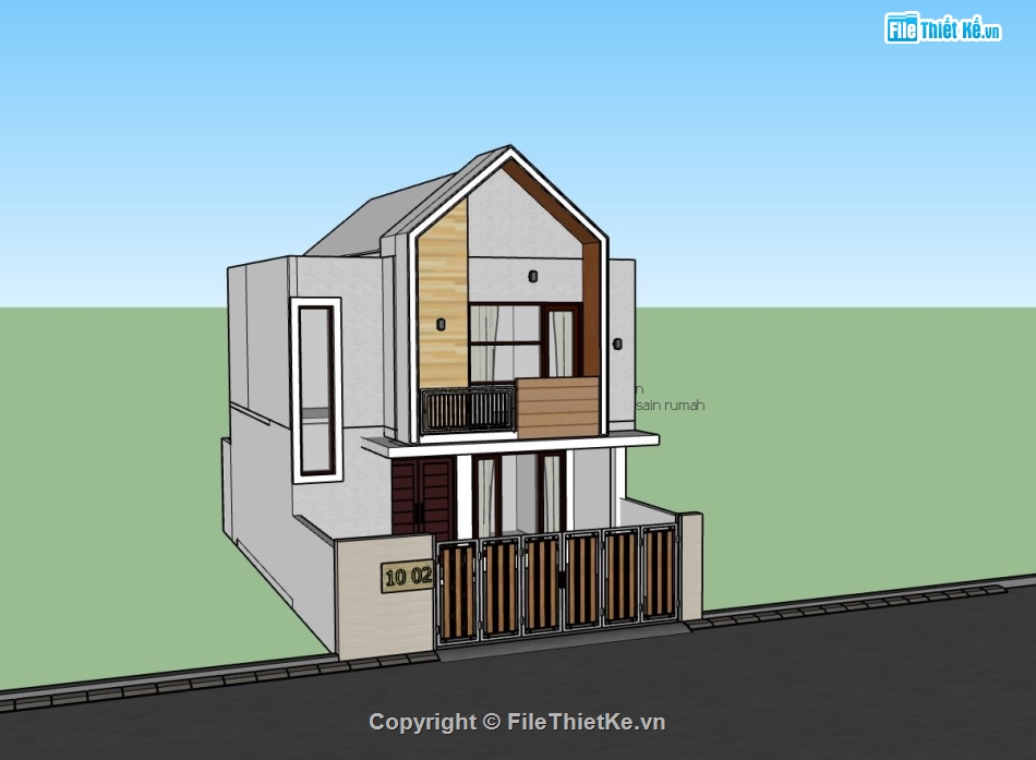 ngoại cảnh nhà phố 2 tầng,file su nhà phố,sketchup nhà phố