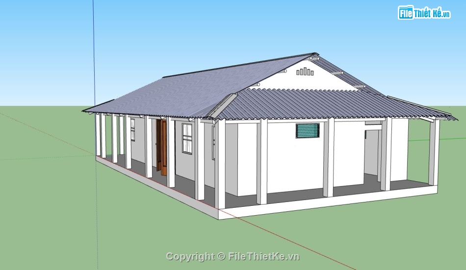 nhà cấp 4,phối cảnh nhà cấp 4,sketchup nhà cấp 4 hiện đại,mẫu nhà cấp 4 nông thôn