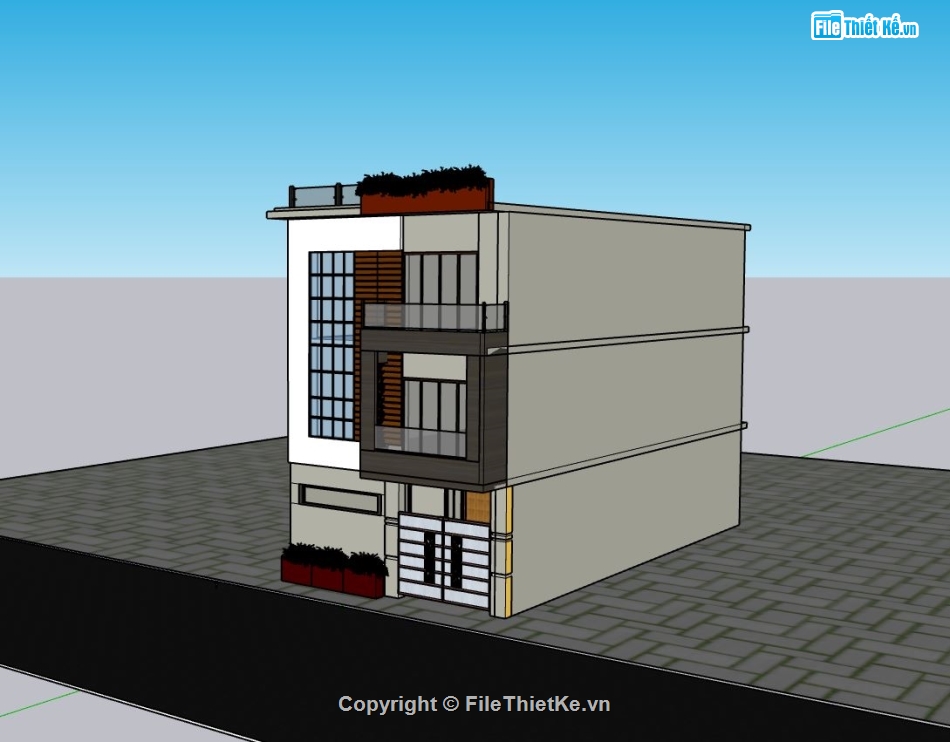 nhà phố 3 tầng,sketchup nhà phố 3 tầng,nhà phố hiện đại