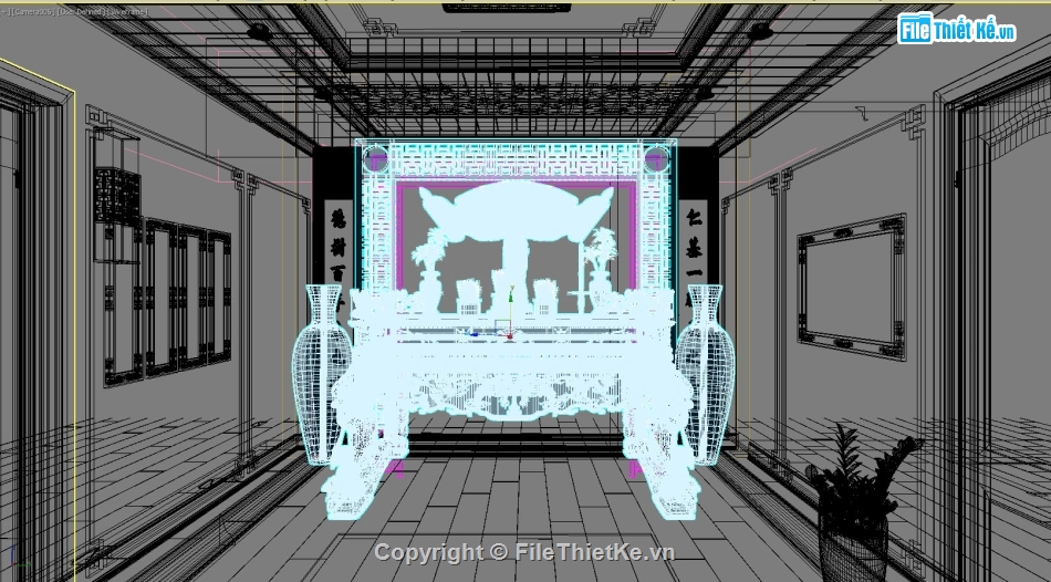 Phối cảnh nội thất 3Dmax,SU nội thất phòng thờ,thiết kế nội thất phòng thờ