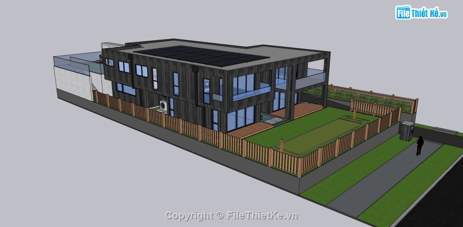 biệt thự sketchup,file su biệt thự 2 tầng,phối cảnh biệt thự 2 tầng