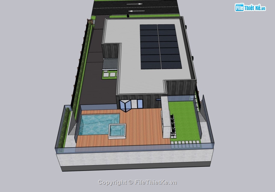 biệt thự sketchup,file su biệt thự 2 tầng,phối cảnh biệt thự 2 tầng