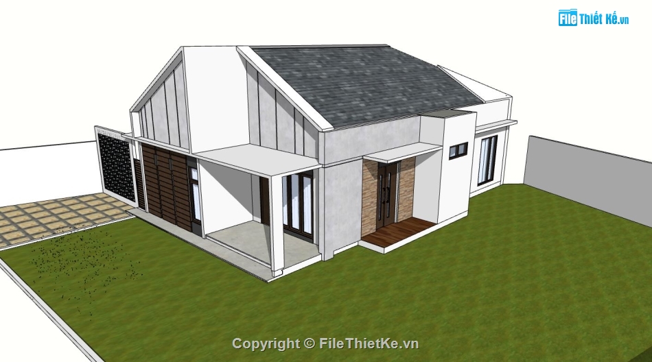 villa hiện đại,mẫu villa sketchup,phối cảnh villa 1 tầng