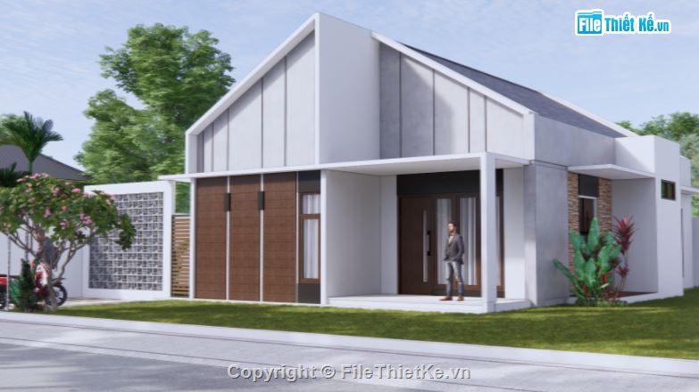 villa hiện đại,mẫu villa sketchup,phối cảnh villa 1 tầng