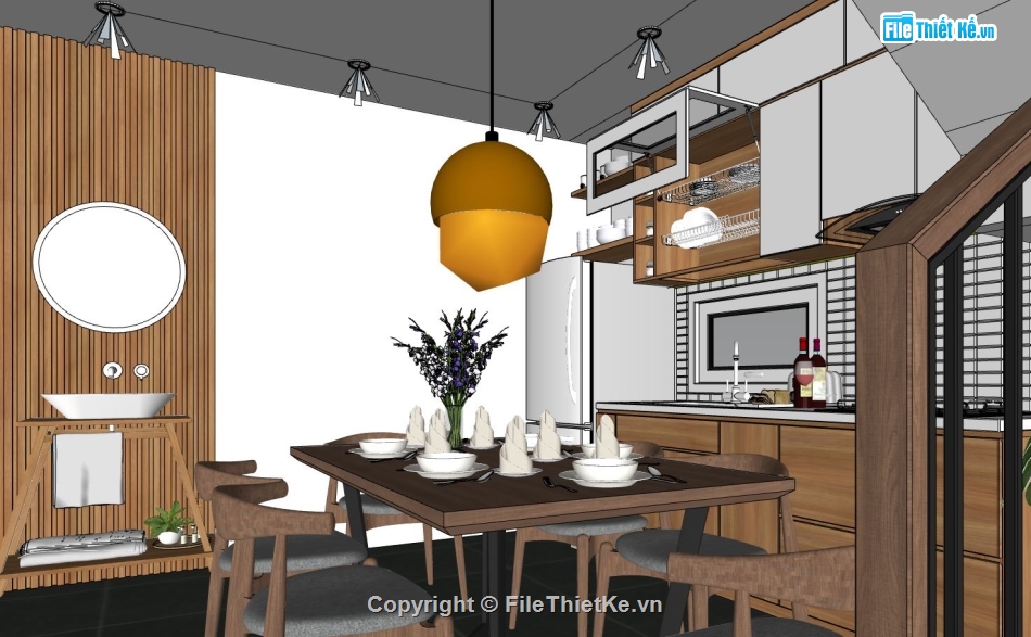 Phòng khách hiện đại file sketchup,Phòng bếp file sketchup,Phòng khách bếp file sketchup,Phòng khách file sketchup