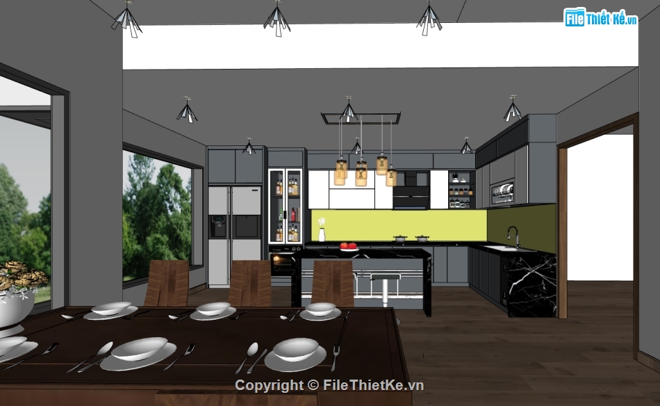 phòng khách hiện đại file su,phòng khách đẹp dựng sketchup,sketchup nội thất phòng khách