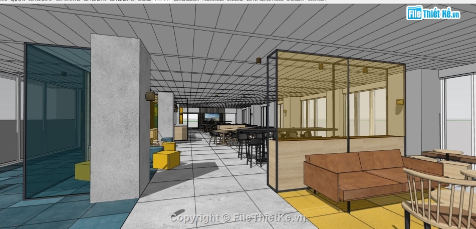 sketchup cafe,sketchup 3d quán cafe,sketchup quán cafe