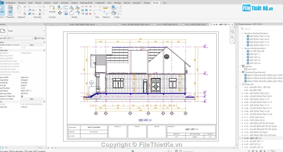 Nhà mái thái cấp 4,Nhà cấp 4 revit,file revit nhà mái thái