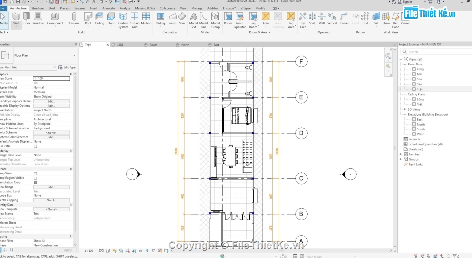 nhà gác lửng,gác lửng,nhà phố,Revit nhà phố gác lửng