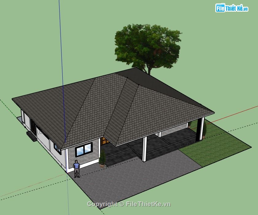 Biệt thự 1 tầng,model su biệt thự 1 tầng,sketchup biệt thự 1 tầng